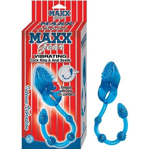 Maxx Gear Vibrating Cock Ring with Anal Beads Blue