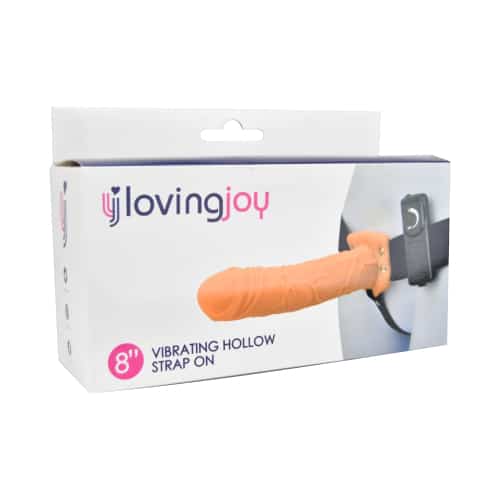 Loving Joy 8 Inch Vibrating Hollow Strap On Vanilla