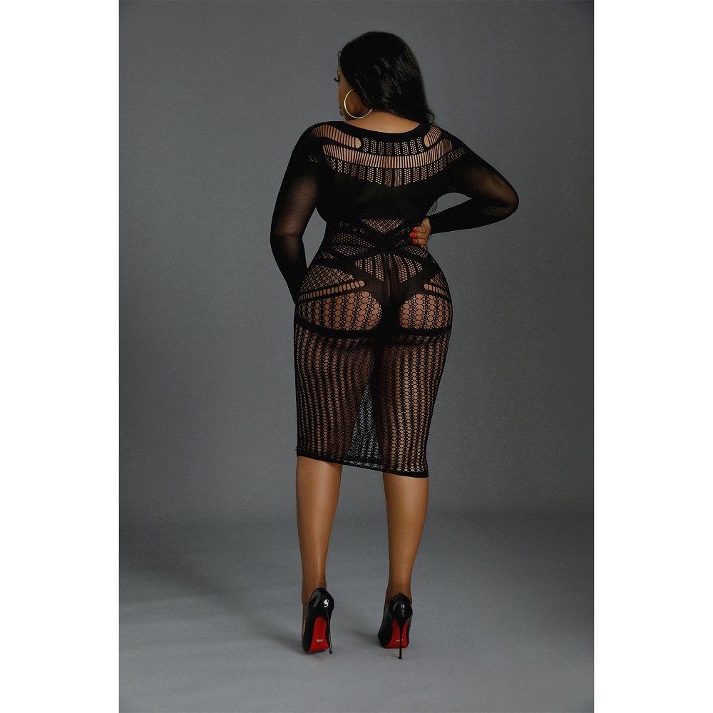 Moonlight Long Sleeve Lace Dress Black Plus Size
