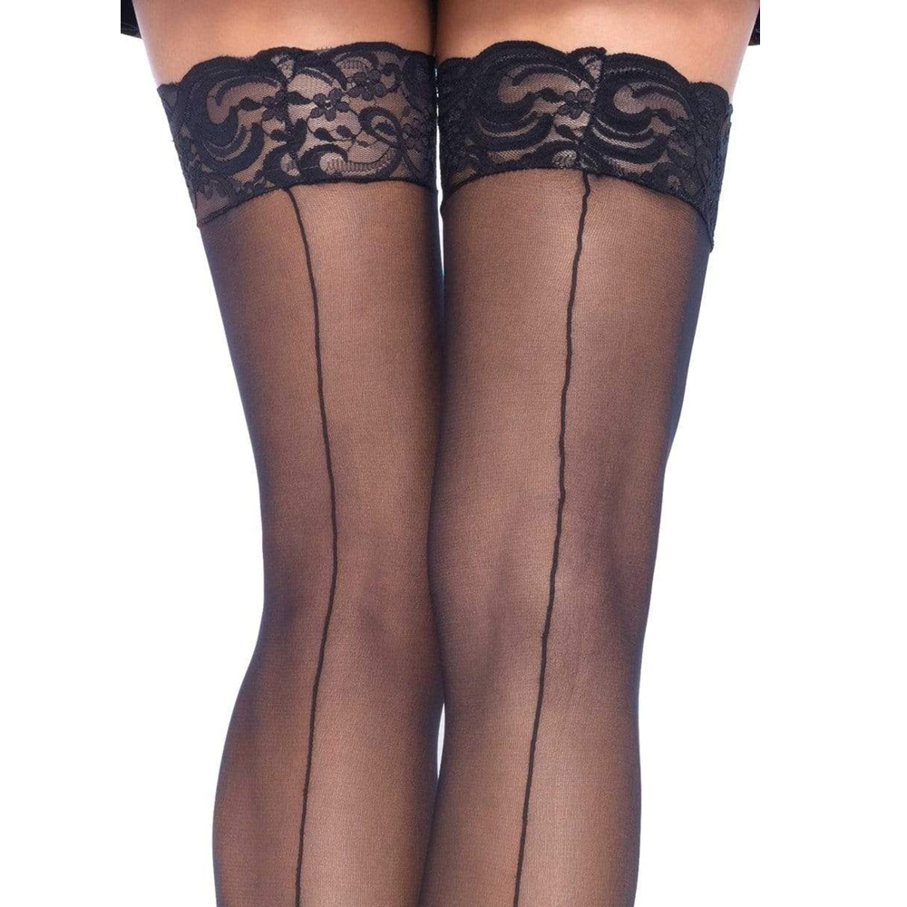 Leg Avenue Sheer Stockings With Backseam-Black