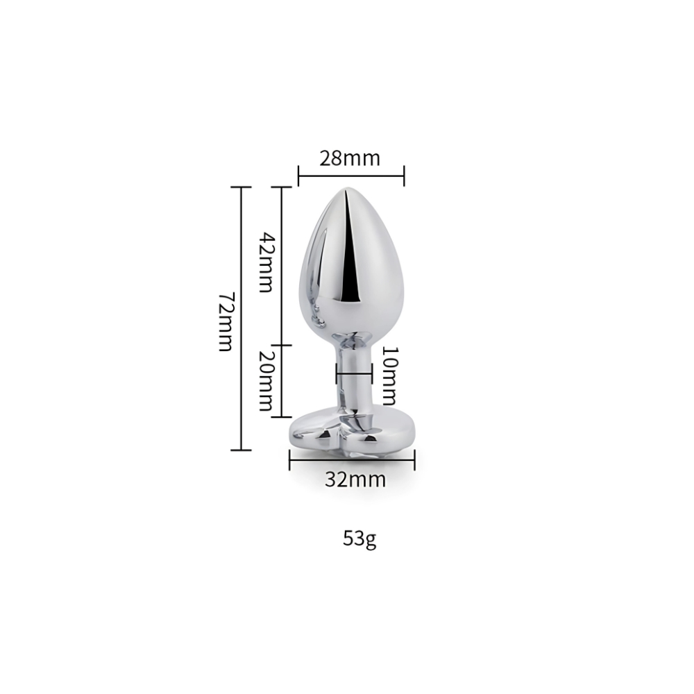 Toosh Heart Shaped Silver Butt Plug with Red Stone Small