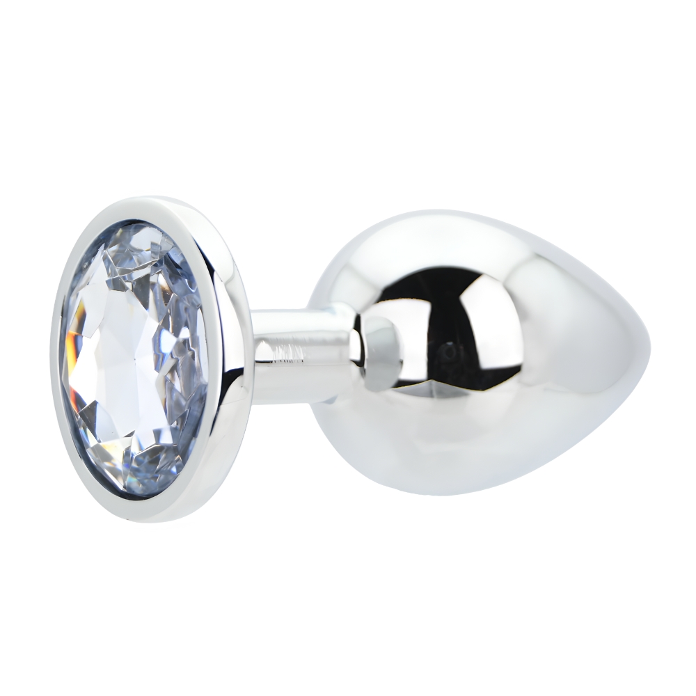 Toosh Silver Metal Butt Plug Large Clear Stone