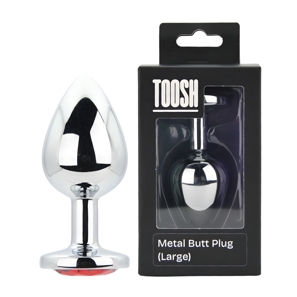 Toosh Silver Metal Butt Plug Large Red Stone