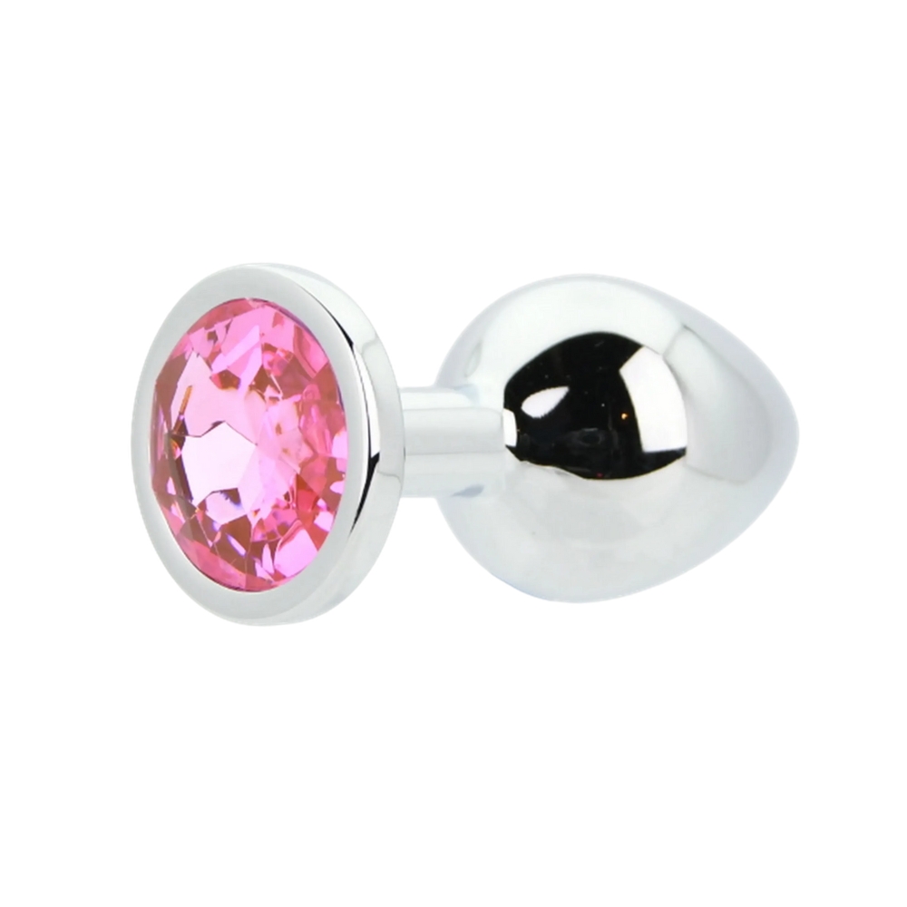 Toosh Silver Metal Butt Plug Medium Pink Stone