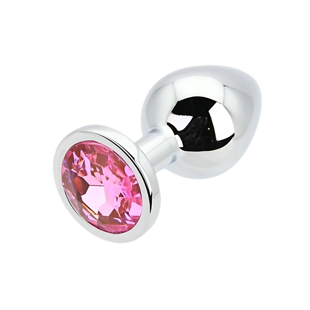 Toosh Silver Metal Butt Plug Medium Pink Stone