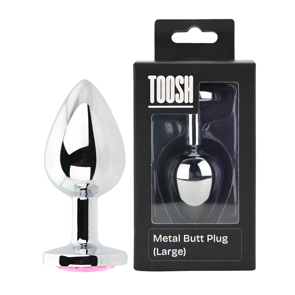 Toosh Silver Metal Butt Plug Large Pink Stone