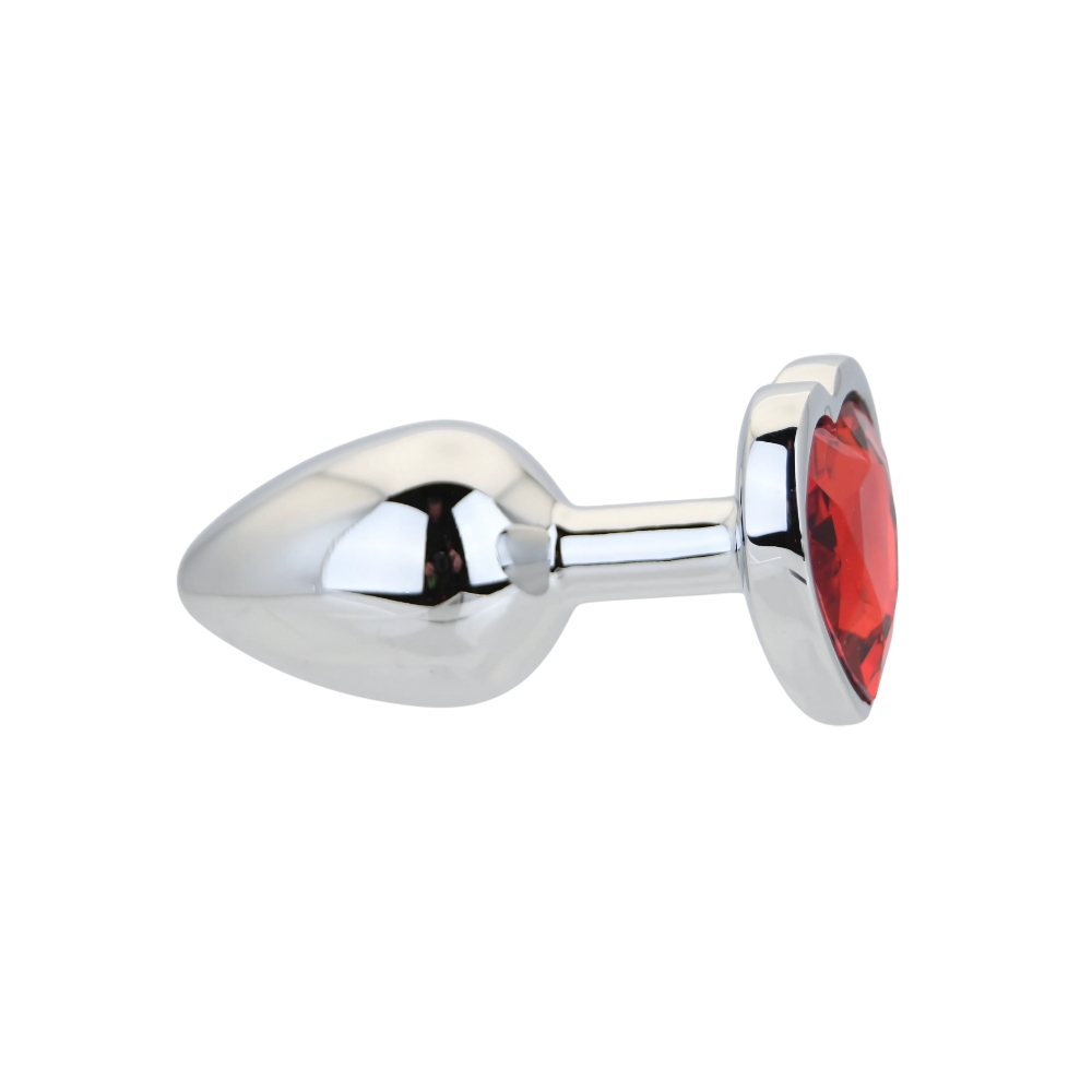 Toosh Heart Shaped Silver Butt Plug with Red Stone Small