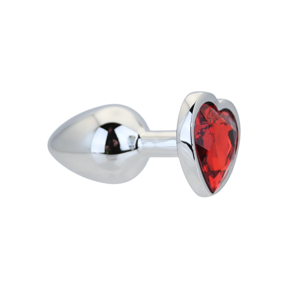 Toosh Heart Shaped Silver Butt Plug with Red Stone Small
