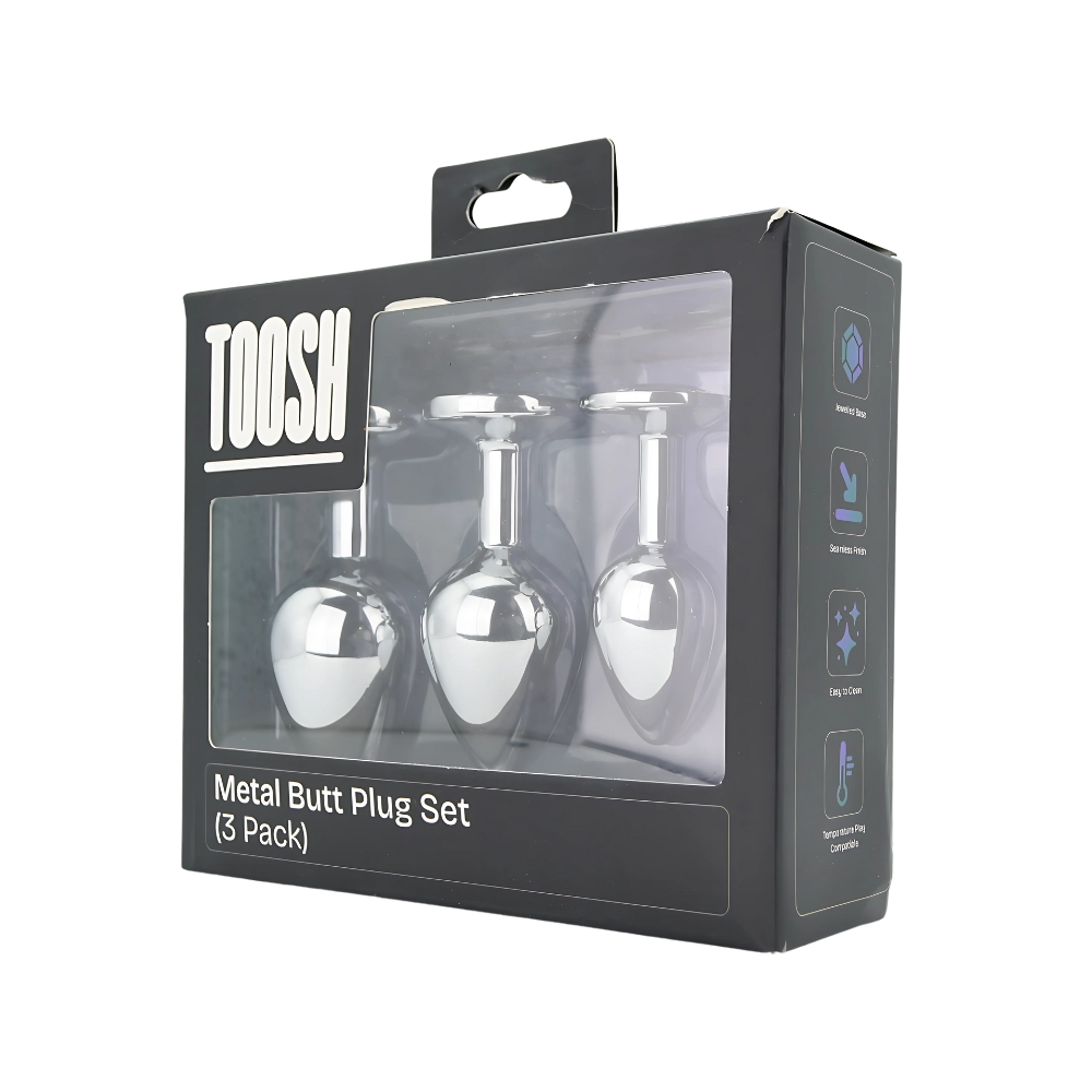 Toosh Metal Butt Plug Silver Set of 3 Clear Stone