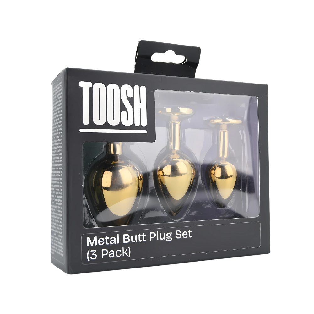 Toosh Metal Butt Plug Gold Set of 3 Clear Stone