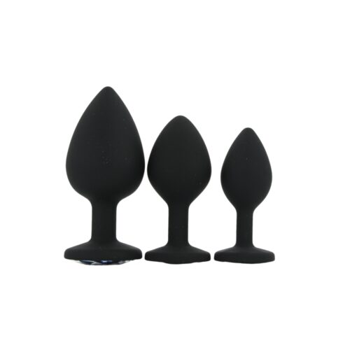 Toosh Silicone Butt Plug Black Set of 3 Clear Stone