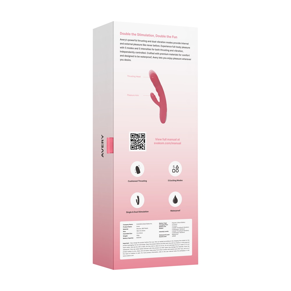 Svakom Avery Thrusting Vibrator with Clitoral Stimulator Pink