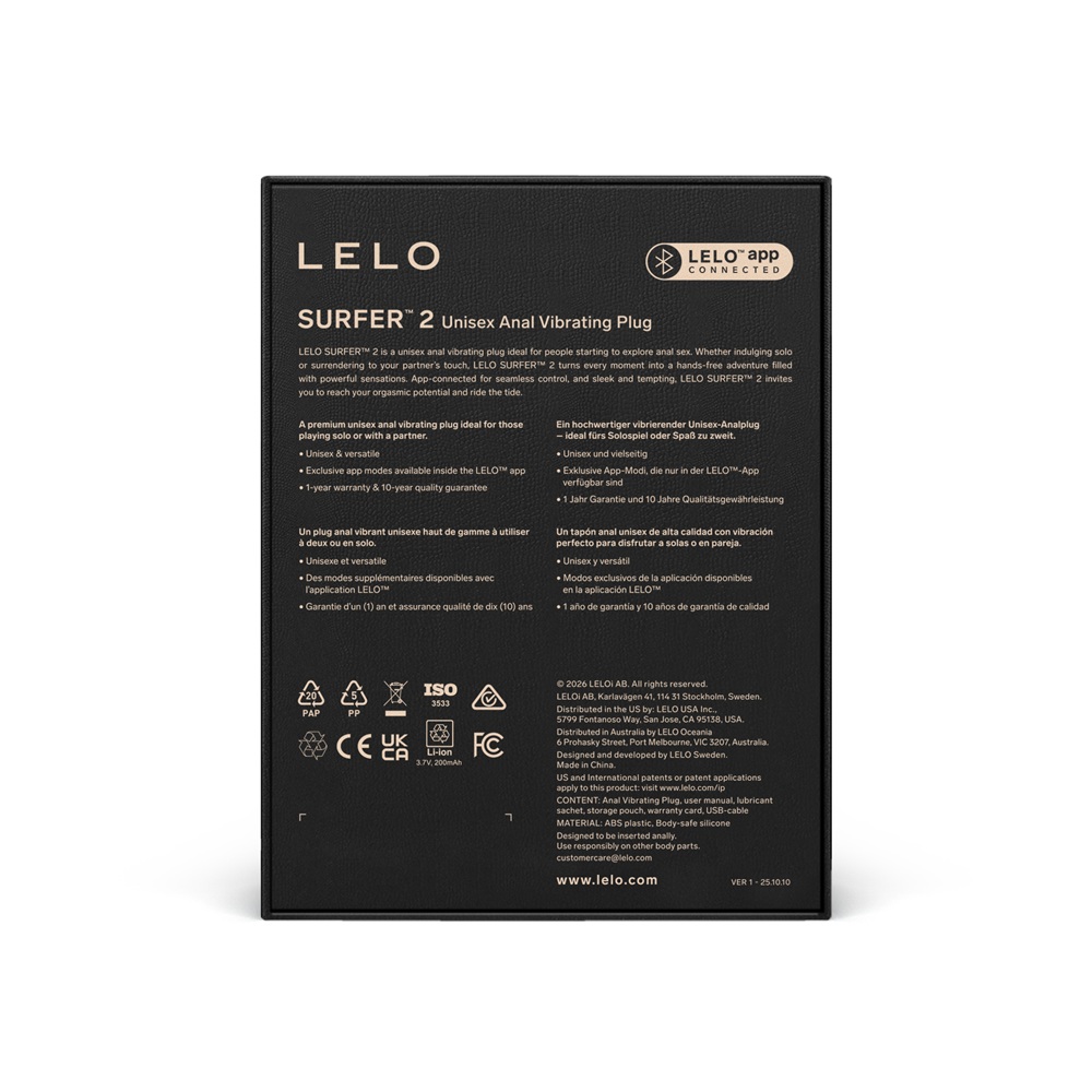 LELO Surfer 2 Unisex Anal Vibrating Plug Black