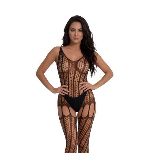 Lace by LJ Crochet Bodystocking with Lace Up Back Black